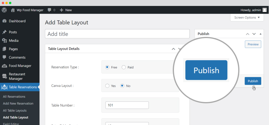 Table Reservations-Add Table Layout-Publish
